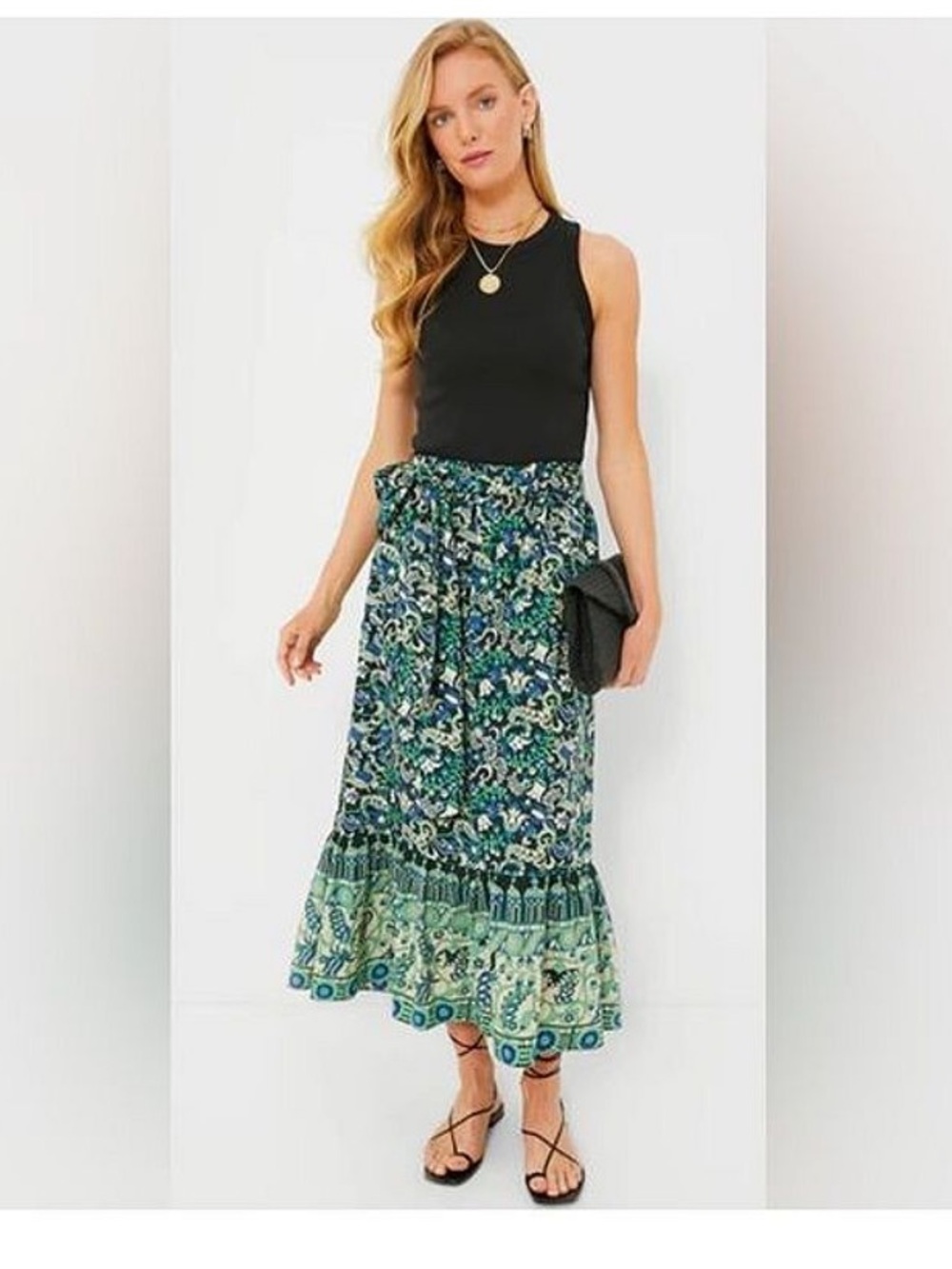 Tuckernuck Batik Green And Blue Floral Hampton Maxi Skirt Sz M NWT $228